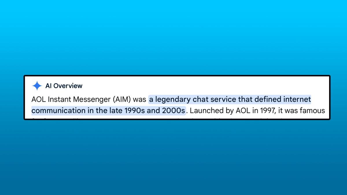 AlexYardZone's tweet photo. Google ai is supposed to be unbiased, but with a topic like AOL Instant Messenger, this is not always possible https://t.co/0hPXcT3K9o