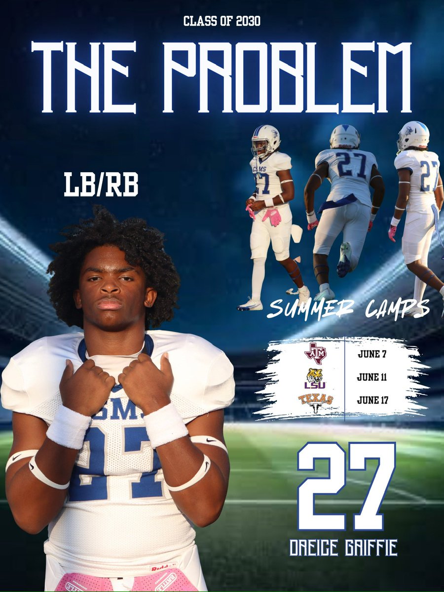 DreiceG's tweet photo. These are the camps i will be attending this summer excluding the summer camp i will be attending my high school. @CoachTyWarren @Coach_Rod16 @iam_alinedouard @TXFBINSIDER @CoachMikeElko @Lane_Kiffin @Marchen44 @CoachDYJ @draftjm13 @AlPopsFootball @AWilliamsUSA @robkingscouting https://t.co/1rF1MwQKFe