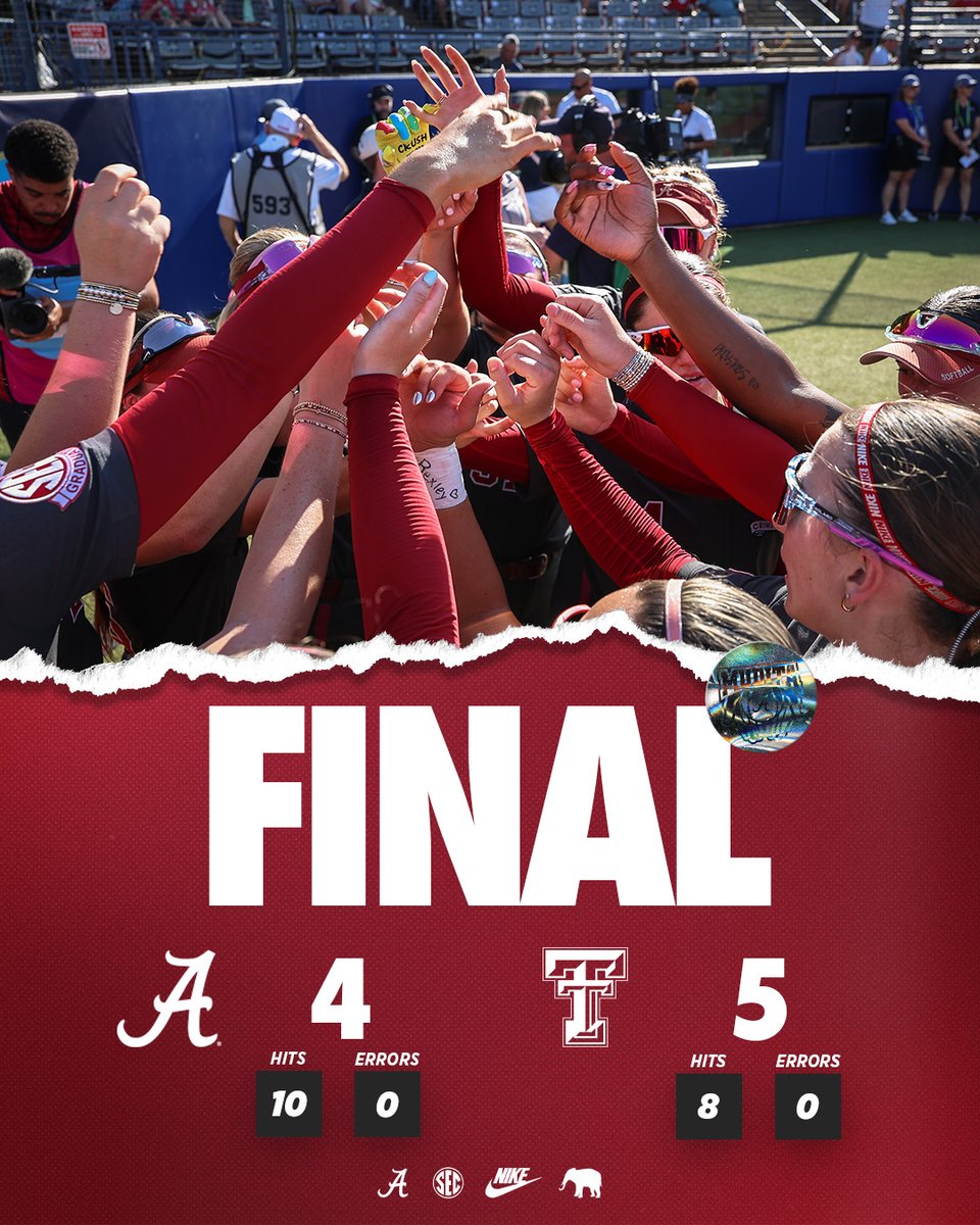 AlabamaSB's tweet photo. Texas Tech wins it on a walk-off home run

The two teams will play again in approximately 45 minutes with the winner advancing to the Women's College World Series finals

#Team30 #RollTide #WCWS https://t.co/vhFId1bPHl