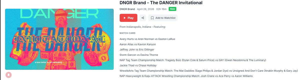 ProphetOfAsh's tweet photo. Want to help out Josh without it costing you anything? The DANGER Invitational went live on IWTV tonight. Not gonna fully spill the beans, but every minute viewed is money towards these bills. Watch it several times. it's good wrestling https://t.co/XuUXnPzG6W