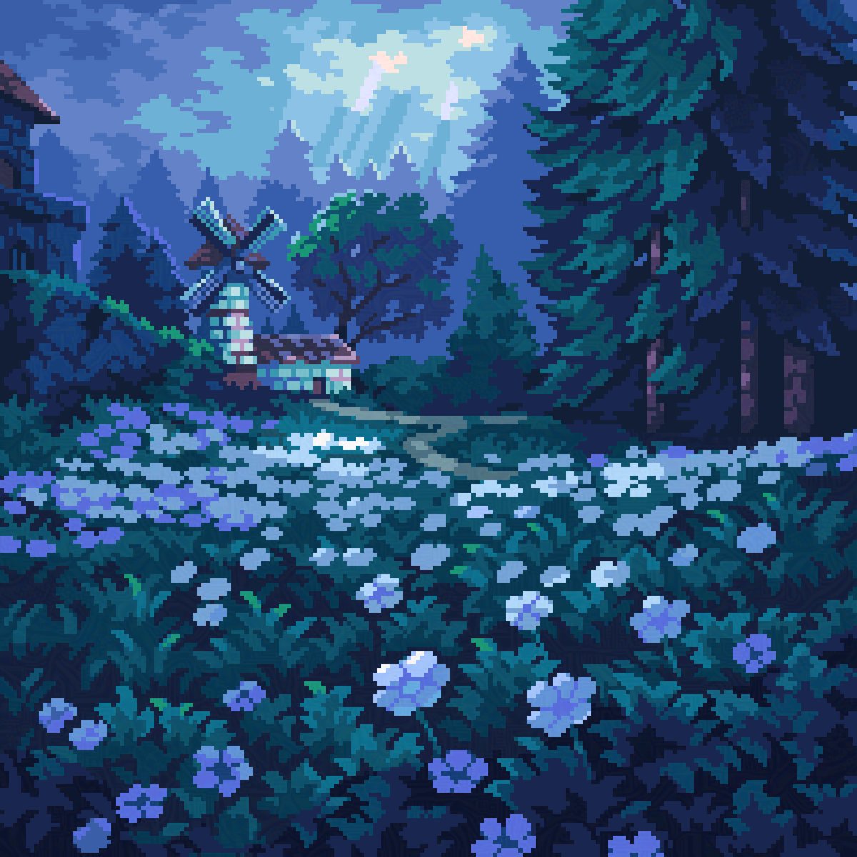 PixelArtJourney's tweet photo. A few years ago, in a dark dream, I found a field bathing in light. #pixelart https://t.co/sohM9yNvdn