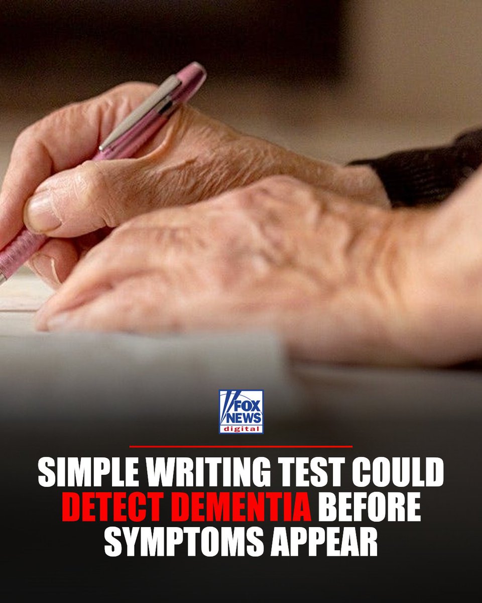 foxnewshealth's tweet photo. A simple writing test may detect cognitive decline years before traditional screening methods, according to new research.

Older adults with cognitive decline took longer to start writing, paused more frequently and struggled to coordinate their strokes during dictation exercises, according to a University of Évora study.

The finding could lead to a low-cost screening tool that replaces expensive brain scans.