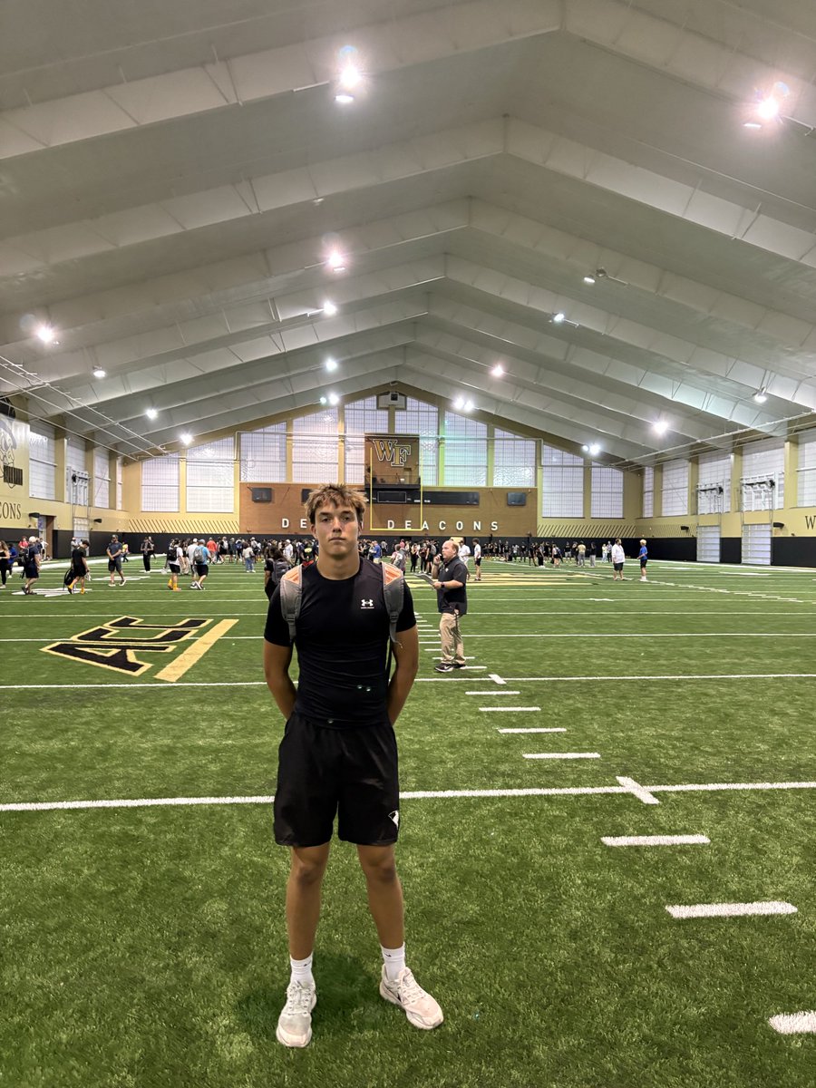 CalendineJ70041's tweet photo. Had a great time competing at the Wake Forest camp today! Grateful for the opportunity to showcase my skills and learn from an amazing coaching staff. Thank you to all the coaches and players for creating such a fun, competitive environment. Looking forward to getting back and continuing to improve! #AGTG #WakeForestFootball @CoachDanEnos