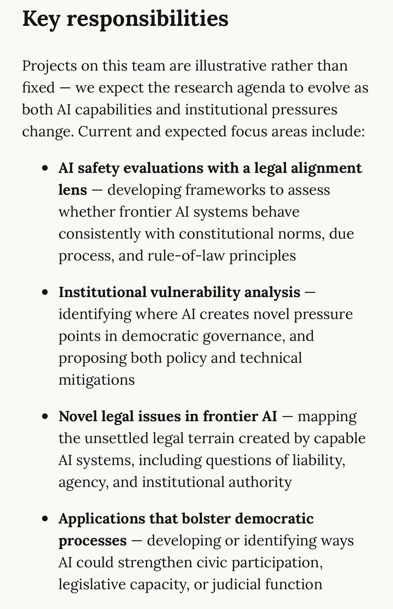 heyitsalexsu's tweet photo. Anthropic is looking to hire a law professor and pay them 300k a year, it’s gonna be as competitive as a scotus clerkship https://t.co/3XbdL3aAqe