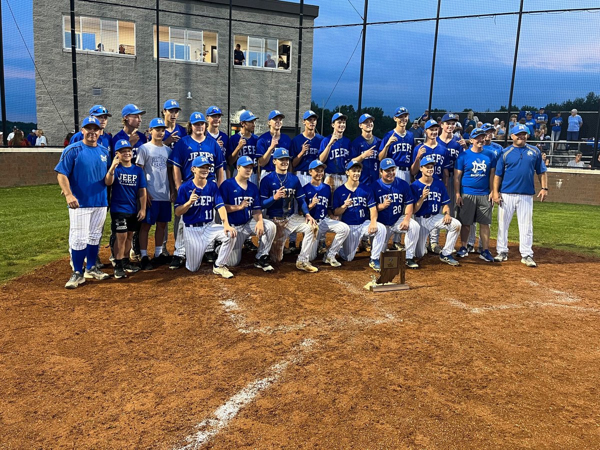 aaronhancock14's tweet photo. Also got to @thsbraves field, to catch some of the @IHSAA1 baseball class 1A sectional 64 championship game between NE Dubois &amp; Tecumseh!
Jeeps win the sectional title here 3-1 over the Braves, so they’re headed to regionals as well.
@Jeep_Athletics @JeepBaseball @achinn14 https://t.co/u9lLkJOjhQ