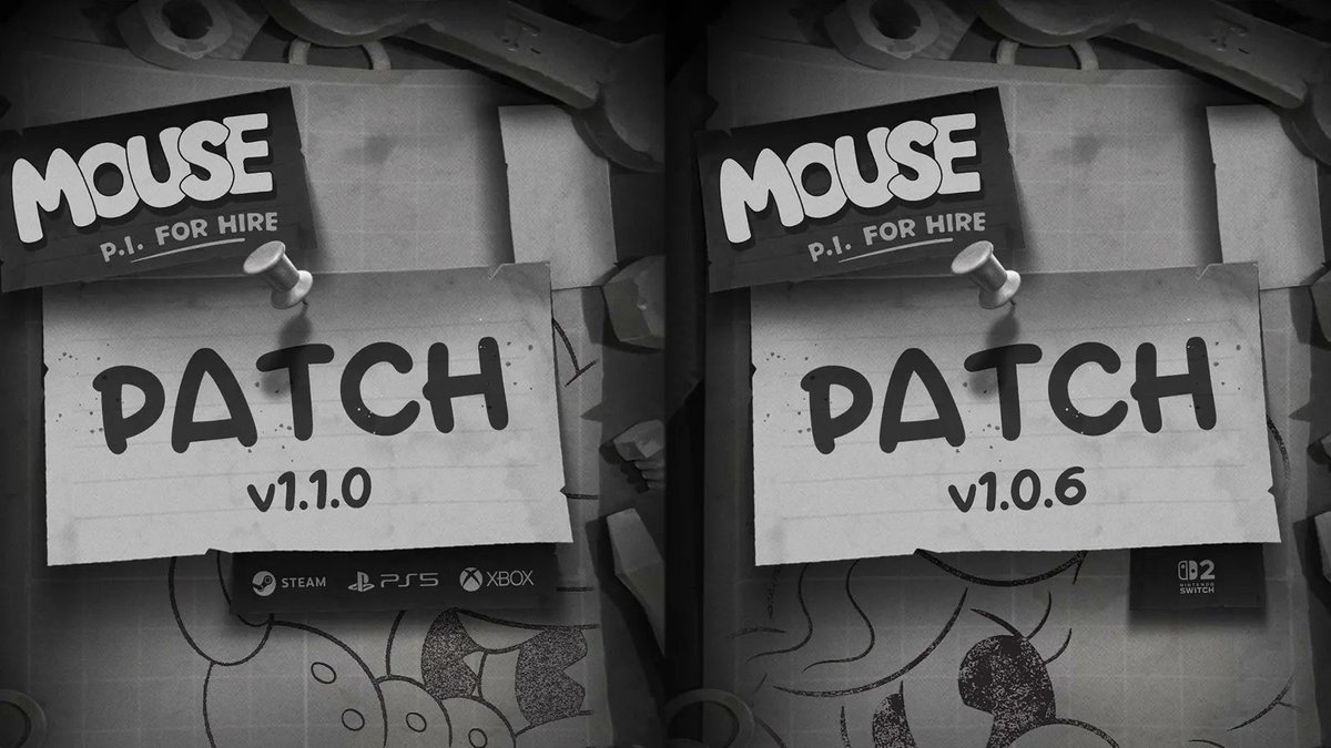 SideProjectG's tweet photo. MOUSE: P.I. For Hire - Disponibili le patch v1.1.0 su PC, PS5 e Xbox e v1.0.6 su Switch 2
https://t.co/kiIPMmazWH https://t.co/P1Pd6OZiHo