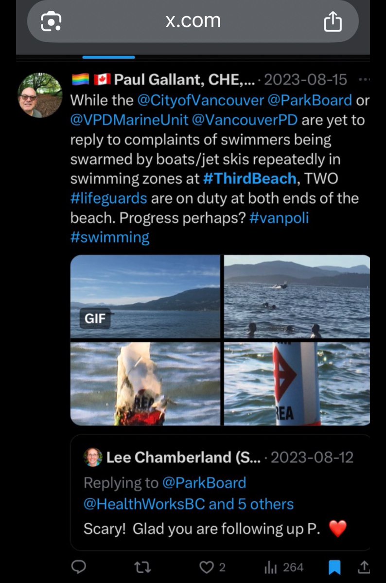 HealthWorksBC's tweet photo. “Sea don’t” vs sea doo. Hoping the @ParkBoard votes to protect beaches, swimmers &amp; wildlife from sea doo/jet skis &amp; boats . No white swim buoys here. 311 complaints never answered. Forgotten beach of management. #vanpoli #parkboard https://t.co/CbCAm9gOxw No replies ever. https://t.co/cXGWGs8rP1