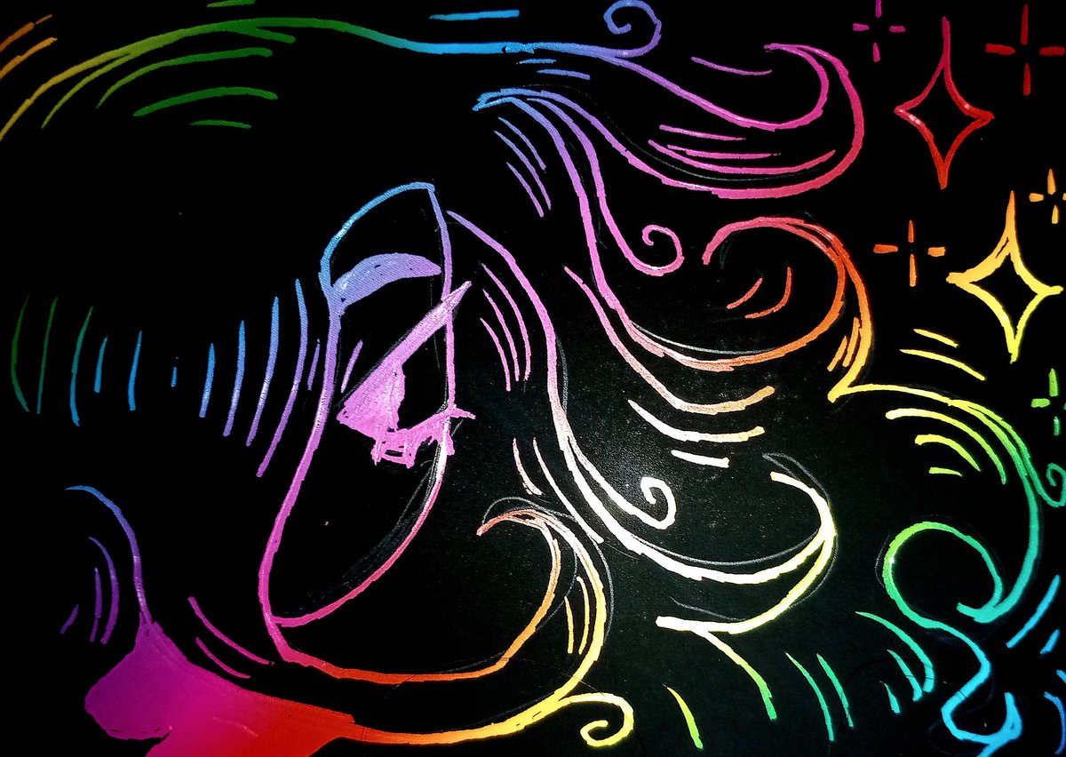 Quepy_Cam's tweet photo. Do you guys remember those weird chalky like black paper-thingamajigs that as a kid you would take a little wooden tool and scrape it off and underneath was a rainbow -?  Yeh I uh, I have some, whatdu guys think
#art https://t.co/0ad3PpAxAQ
