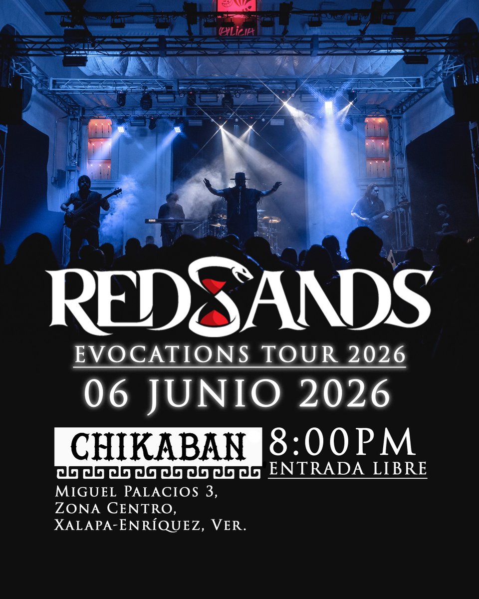 RedSandsMetal's tweet photo. 🚨XALAPA🚨

¡Volvemos a nuestra segunda casa este sábado 6 de junio! Como parte de nuestra gira de #Evocations, estaremos visitando la capital veracruzana con un show imperdible. 
Nos vemos en Chikaban a partir de las 8 p.m. para una noche de metal melódico

💥ENTRADA LIBRE💥 https://t.co/LU7U2fsH76