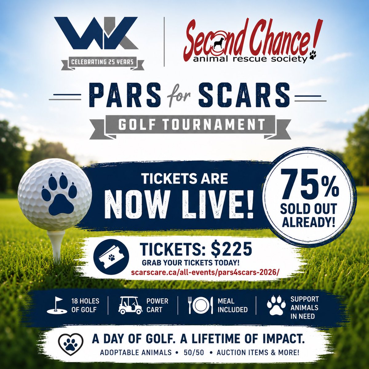 SCARS_Alberta's tweet photo. Reminder to grab your 2026 Pars for SCARS Golf Tournament, proudly presented by White Knight Construction who’s celebrating their 25th Anniversary this year! 

📅 Date: September 10, 2026
⏰ Tee Off: 9:00 AM
📍 Location: The Links at Spruce Grove
Price: $225
This incredible day brings together community members, businesses, and animal lovers—all in support of giving vulnerable animals a second chance.

Grab your tickets here: https://t.co/UZbNYHyszI

To sponsor a hole please email us at Amanda.Annetts@scarscare.ca