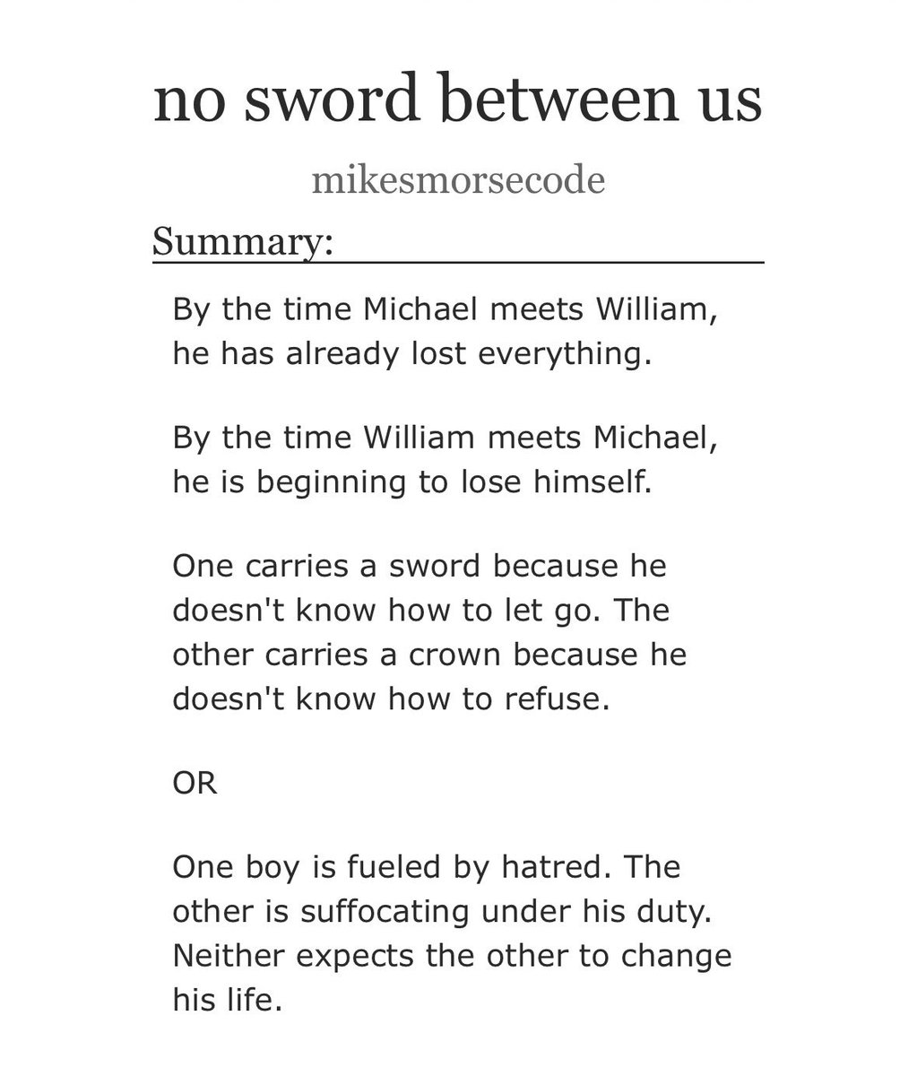 mikesmorsecode's tweet photo. Chapter 1 of my new au “no sword between us” is out now!! ♥️

https://t.co/gOLAI92Mwe https://t.co/BDKTEl9UFn