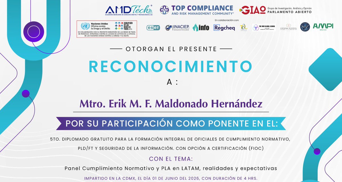 InaciepMX's tweet photo. 🎉 Agradecemos a los participantes de la sesión de hoy de nuestro 5° Diplomado para la Formación Integral de Oficiales de Cumplimiento Normativo, PLD/FT y Seguridad de la Información.🔐📚

👨🏻‍🏫 Agradecemos a nuestros ponentes por su participación en la sesión de hoy. https://t.co/G2UTJWADXc