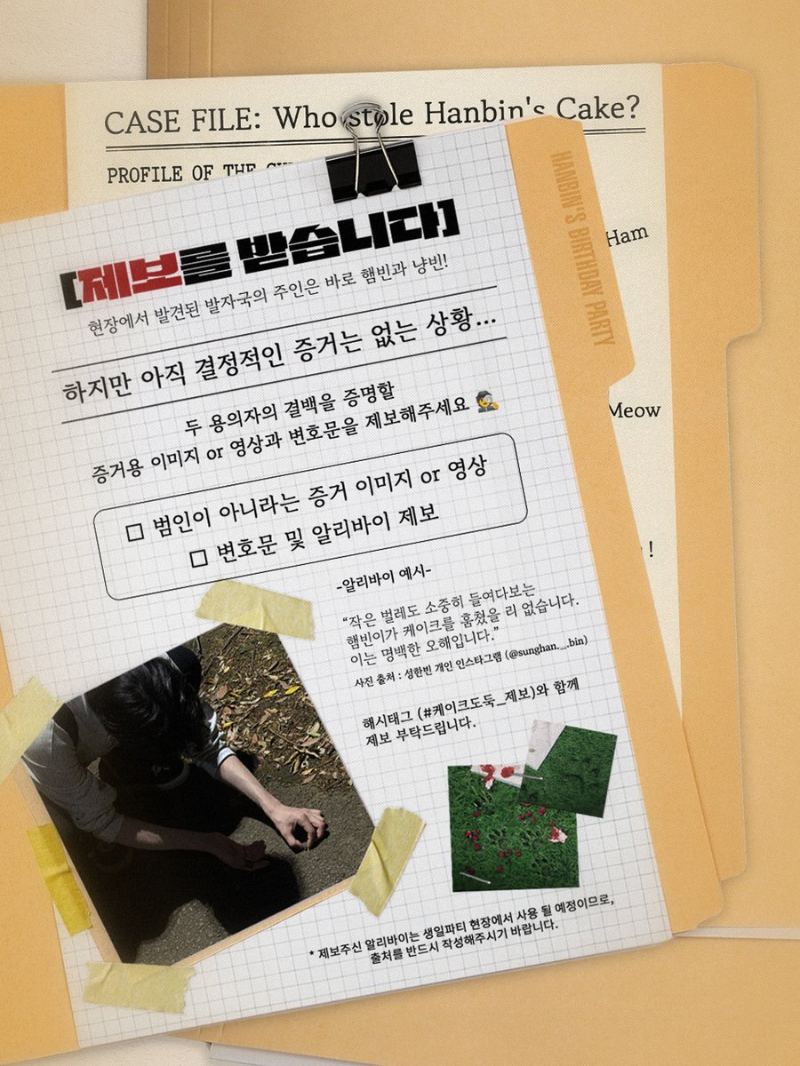 sunghanbin_twt's tweet photo. 🍰 [사건 발생]
유력 용의자: 햄빈, 냥빈

결백을 주장할 증거와 알리바이를 제보해주세요 🕵️
제보 기간: ~ 26.06.07 (SUN) 23:59 (KST)

제보 후 해당 링크 기입까지 부탁드립니다📝
🔗 https://t.co/ZOs6QazFDC

과연 한빈이 케이크의 행방은? 🎂
#케이크도둑_제보

#성한빈 #SUNGHANBIN https://t.co/9nq5W5KfIO
