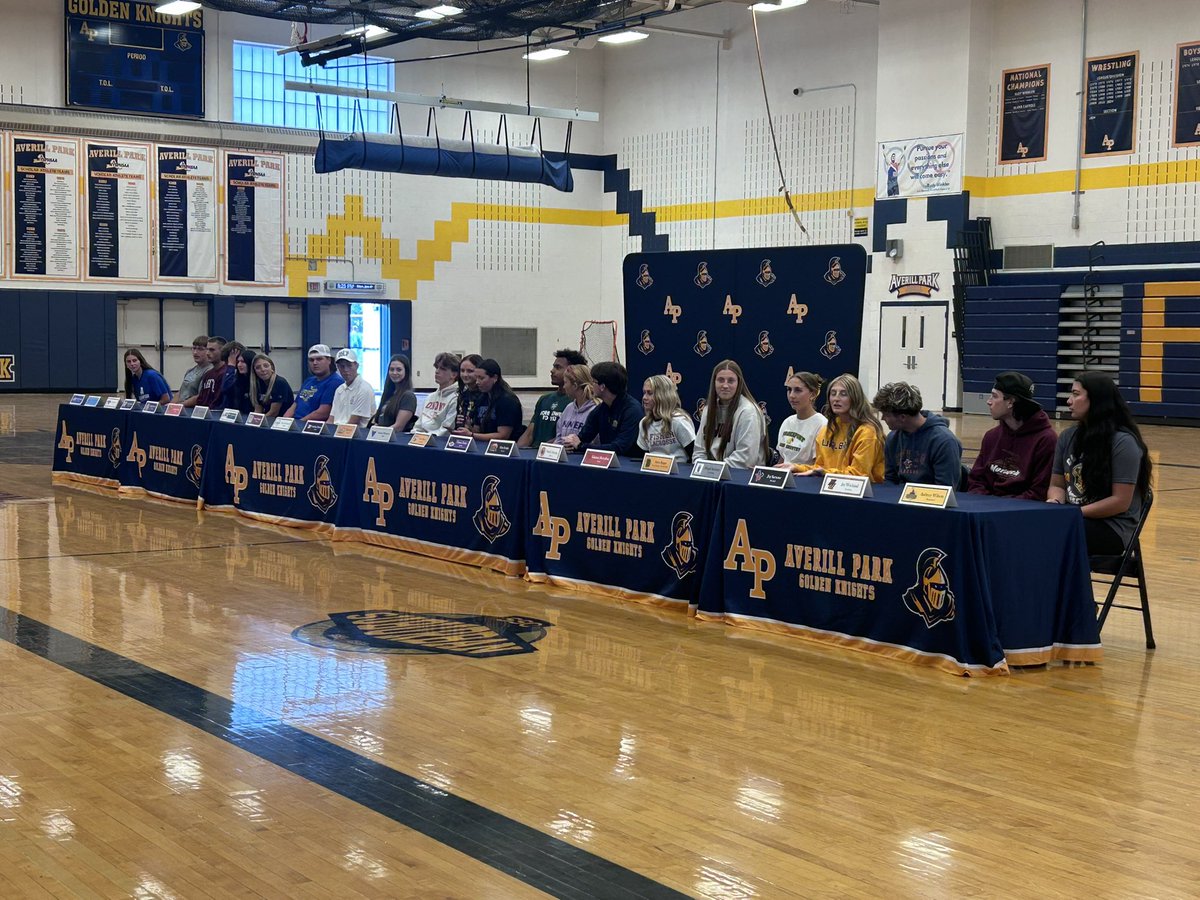 AP_Athletics's tweet photo. Today was a great day to be a Golden Knight as we celebrated the college commitments of our senior class. 
#WinnersInThe3Cs
#AP_EveryStudentEveryDay https://t.co/7MerVKUZH4