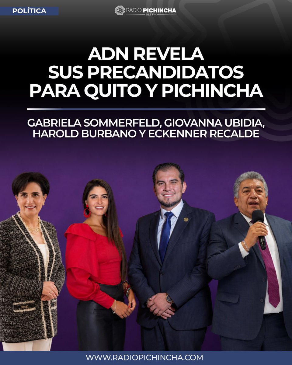 radio_pichincha's tweet photo. 🏛️#Política | El movimiento ADN presentó a Gabriela Sommerfeld, Giovanna Ubidia, Harold Burbano y Eckenner Recalde como sus apuestas para la Alcaldía de Quito y la Prefectura de Pichincha.
Los detalles⤵️
https://t.co/Xcxgarz9MG https://t.co/VnwInkdCNg