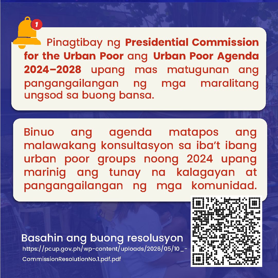 pcupgovph's tweet photo. 𝘼𝙇𝘼𝙈 𝙈𝙊 𝘽𝘼? 📷📷
Isinusulong ng PCUP ang mas inklusibo, makatao, at makabuluhang kaunlaran para sa sektor ng maralitang tagalungsod!
Full copy of the resolution: https://t.co/OuXEkgHB52 https://t.co/93apXpgFLz