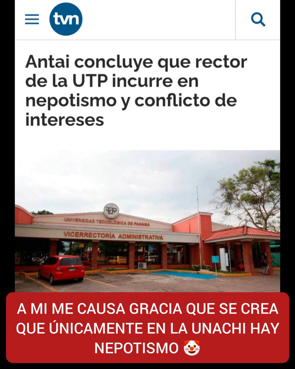 SamJohn_1990's tweet photo. Solo en la UNACHI hay nepotismo, eso no pasa en ninguna otra universidad, ni en el gobierno. Dónde están los impolutos de la UTP que se creen con superioridad moral 🤡 https://t.co/xwzwCnsF60