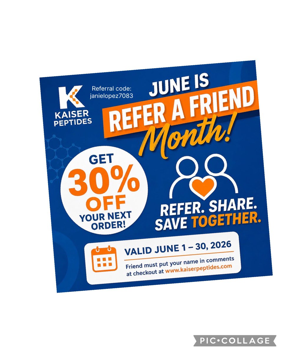janielo's tweet photo. All of June promotion - refer a friend, receive 30% off next order. 
Join me for new peptide skincare serum challenge! Reach out for details! 

#biohacking #peptides #kp https://t.co/UMGCb7pJCn