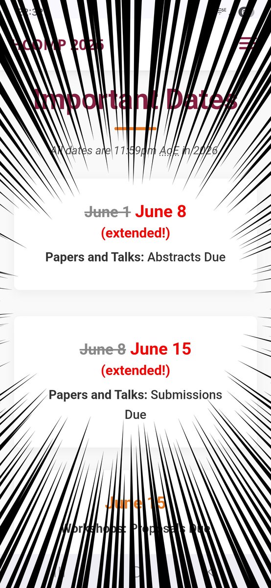 windx0303's tweet photo. We @hcomp_conf #HCOMP2026 and @ci_acm #CI2026 have decided to extend our Abstract/Paper deadlines by **one week**. 

➡️New Abstract Deadline: June 8
➡️New Paper Deadline: June 15

More time to submit your cool work to us: https://t.co/FVqLsh46Rq https://t.co/VQKzSlNCEg