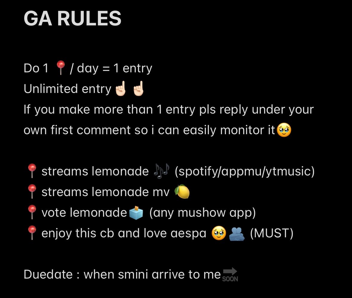 _aboutbluu's tweet photo. 🍋🍋 SMINI LEMONADE GIVEAWAY 🍋🍋

🍋‍🟩For mymy 🇲🇾 &amp; myne 🇮🇩
🍋‍🟩 16 winners total (8 🇲🇾 + 8 🇮🇩 )
🍋‍🟩 postage on winners ya 🙏🏻

Rules in the picture
GOODLUCK MYSSS🫶🏻🫶🏻🍀🍀

rts &amp; likes to spread this around pls 🫶🏻🍋 https://t.co/UlEolgXGBv