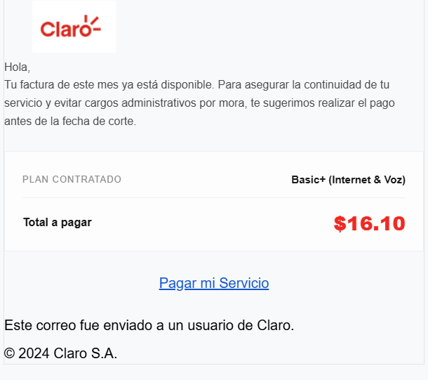 alejandrovaras's tweet photo. Me llegó un correo de phishing usando la imagen de Claro con una supuesta factura pendiente y botón de pago.

Esto es una señal de un problema mayor: datos expuestos + ingeniería social + reputación digital. https://t.co/tXQdzEI3Lg