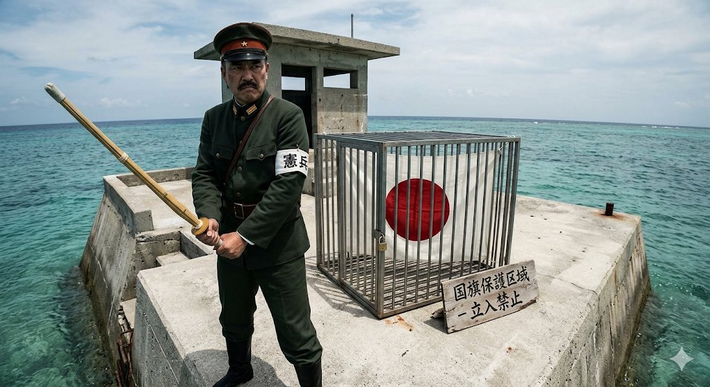hammern666's tweet photo. #国旗損壊罪 

国旗を傷つけたら逮捕され、逮捕される基準すら分からないとなれば、国旗は不可侵の物になる。
もう檻に閉じ込めておくのがいいだろうね https://t.co/6cBJYOoMVN
