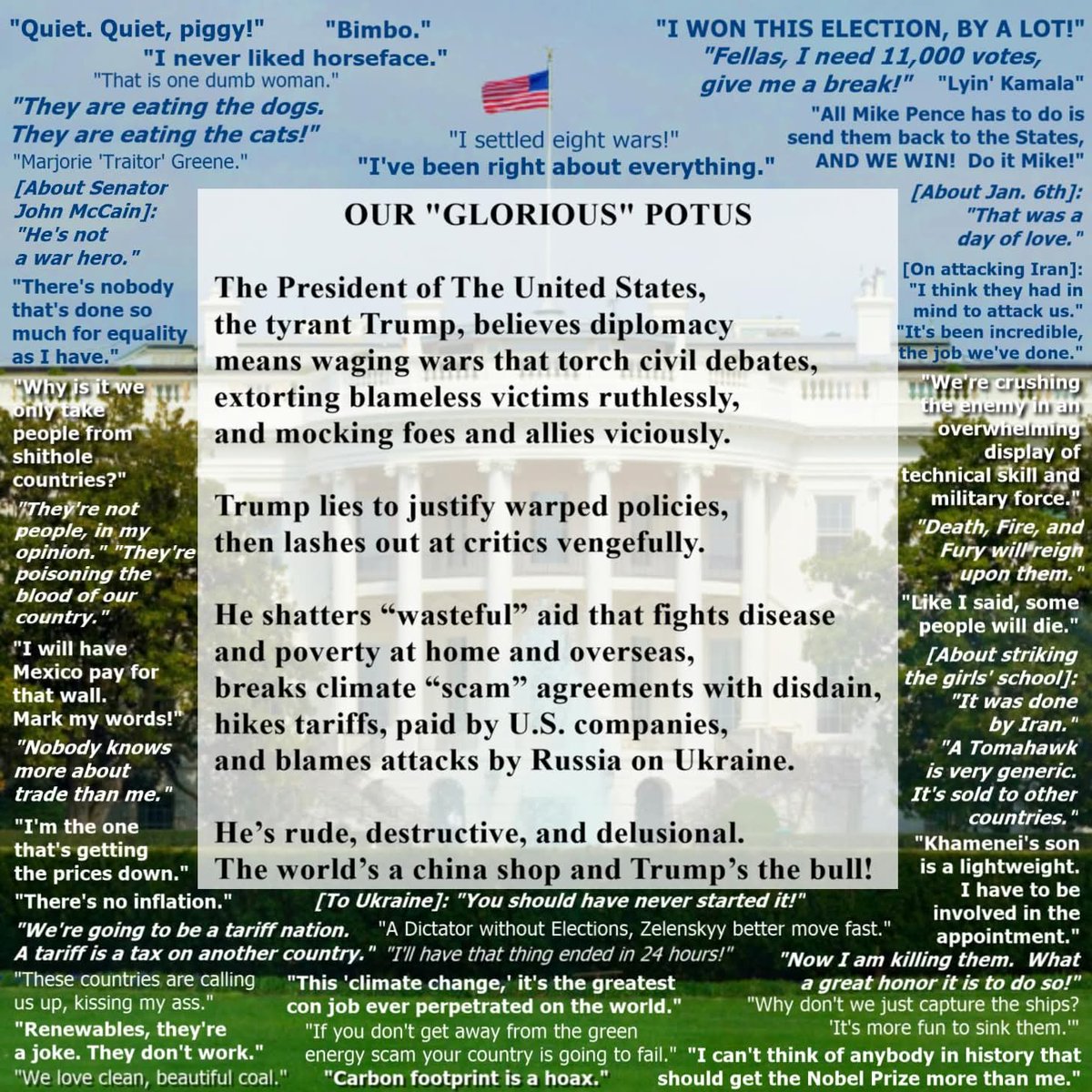 TrulyTooTrue's tweet photo. @MuhProxy @EamonJavers Alas, our "glorious" POTUS has all the symptoms of GRANDIOSE MALIGNANT NARCISSISM.

A self-centered, sadistic bully with delusions of grandeur, Trump lies, mocks, threatens, and attacks to feed his one love, his bloated EGO, and defend a fantasy world where he is superior to all. https://t.co/9Pg5ysU5OY