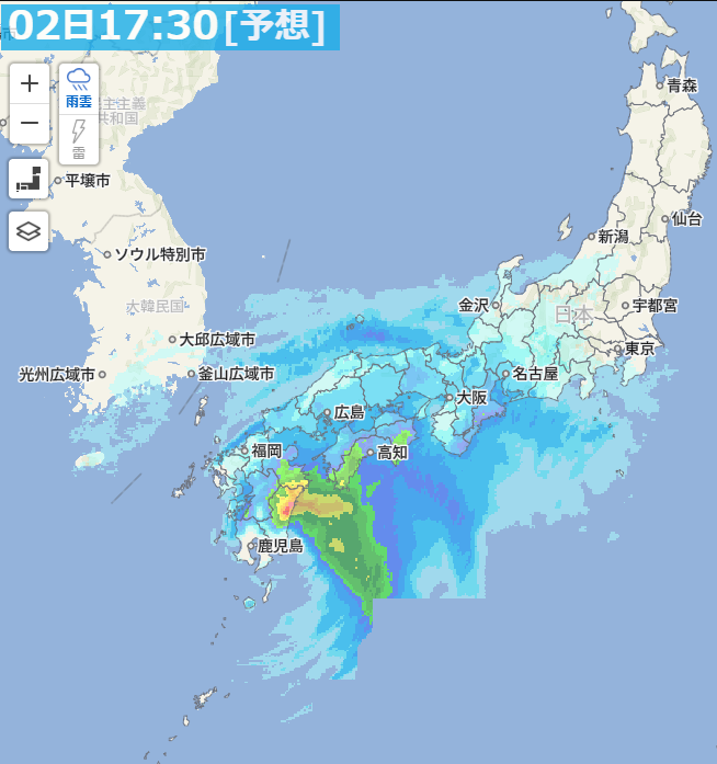 takeru820515's tweet photo. 【台風情報🚨】

現在
中心気圧：975hPa
最大風速：25m/s
最大瞬間風速：35m/s

風邪は弱まっているのかな🤔

夕方の予想雨雲レーダー https://t.co/dCBtfQhOCE