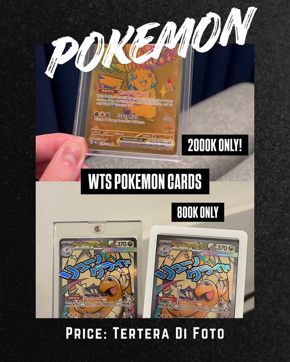 AndreSoehlim's tweet photo. WTS POKEMON CARDS

Pikachu - Prismatic English - 2000k

Dragonite - Ascended English - 800k

COD. Tangerang
Kirim Jakarta - Tangerang https://t.co/TSNkrG1cj1