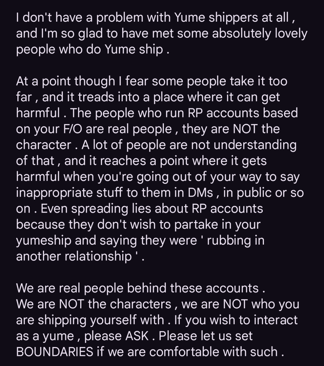 starTengen's tweet photo. // I hope this makes sense 

Please know that just because someone roleplays your F/O , it doesn't give you any right to be rude to them / be mad at them for not wishing to partake in your yume / be nsfw with them ?? 

I've been seeing it far too much on here oh my god . https://t.co/SOmsFRLz5O
