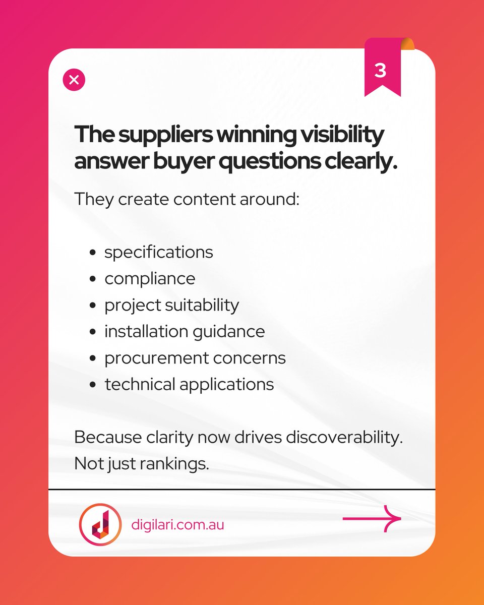 Digilari's tweet photo. Most commercial construction suppliers are still optimising for Google rankings alone. But in 2026, buyers are increasingly asking AI who to trust, compare, and specify. 
#CommercialConstruction #ConstructionSuppliers #B2BMarketing #AIMarketing #DigitalStrategy #DigilariMedia https://t.co/A6myZz3EBb