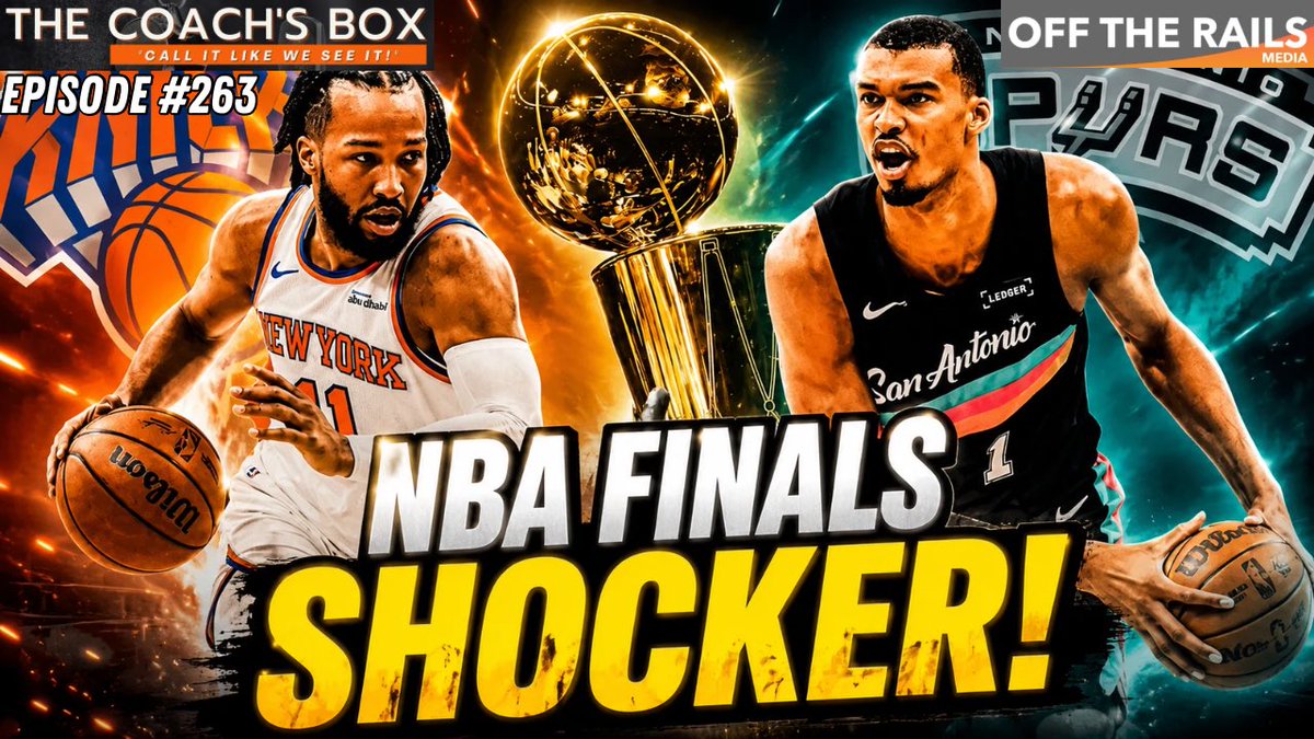DaCoachsBox's tweet photo. NEW EPISODE DROP WEDNESDAY 8PM CST!!

🏀Ep. 263 | NBA Finals Shocker! Knicks vs. Spurs Finals Preview &amp; Predictions

🏀 Knicks-Spurs NBA Finals
🏃 Local HS Track &amp; Field
⚾ MLB  Salary Cap?
🏈 Brown &amp; Garrett Trades
Live on X, Facebook and YouTube 

https://t.co/kZMFACGfeW https://t.co/KZAKnu41YN