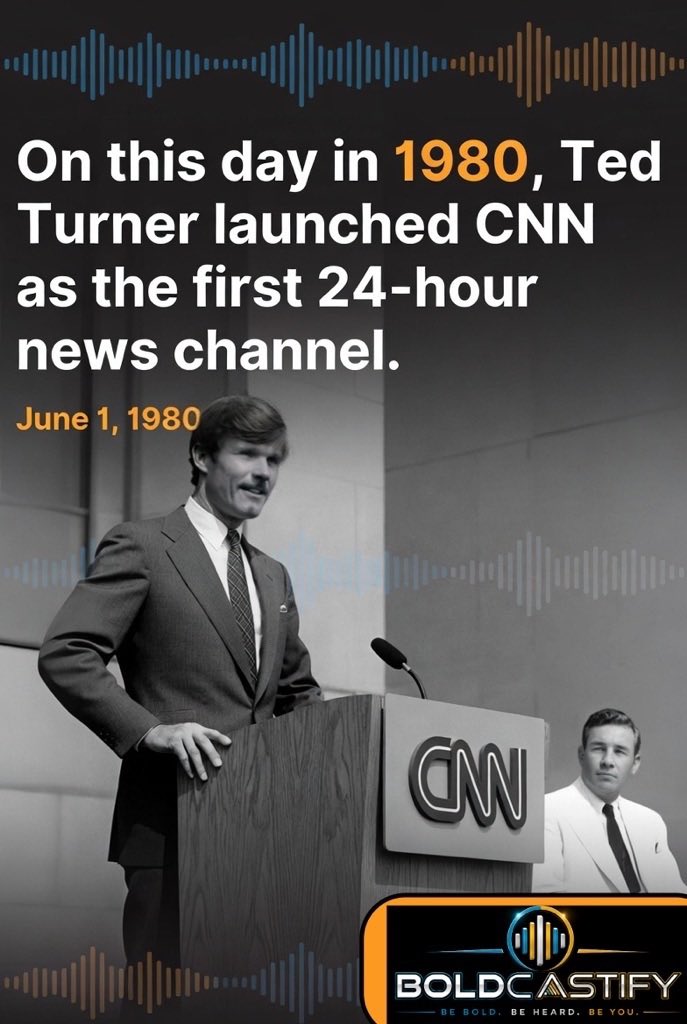 Boldcastify's tweet photo. On this day in 1980, Ted Turner launched #CNN as the first 24-hour news channel.
•
#news #tedturner #TheMoreYouKnow #Boldcastify https://t.co/Ldr2rZSY76