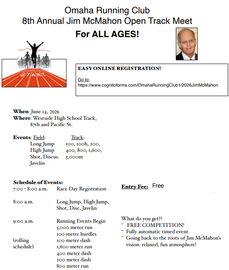 FTCFremont's tweet photo. This is a free meet opportunity for athletes (and parents!) of all ages.  It is in honor of the late Jim McMahon, long time track coach at Midland.  See the information below and register at the link if interested: https://t.co/zVuY7URdca https://t.co/sJJkUbT9wS
