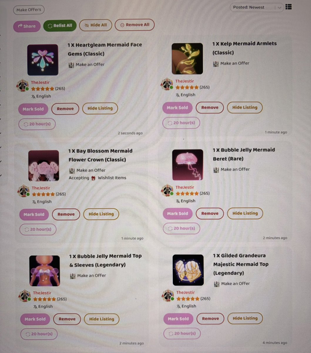 TheJestir's tweet photo. Selling some mermaid items!
Face gems
Kelp armlets
Bay blossom crown
Bubble jelly beret 
Bubble jelly top
Guilded mermaid top https://t.co/jbF5rS5ARq