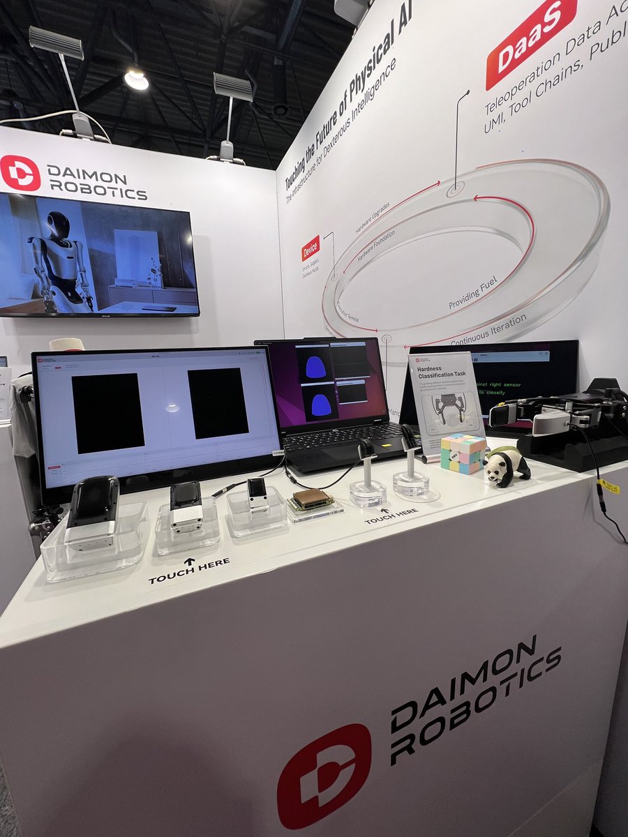 DaimonRobotics's tweet photo. 😆Our exhibition is underway! 

☀️Stop by Booth 84 to have a face-to-face talk with Prof. Michael Yu Wang.

#DaimonRobotics #ICRA2026 #Vienna #MesseWien #TactileIntelligence #EmbodiedAI #RobotManipulation https://t.co/3FaCYLStvq