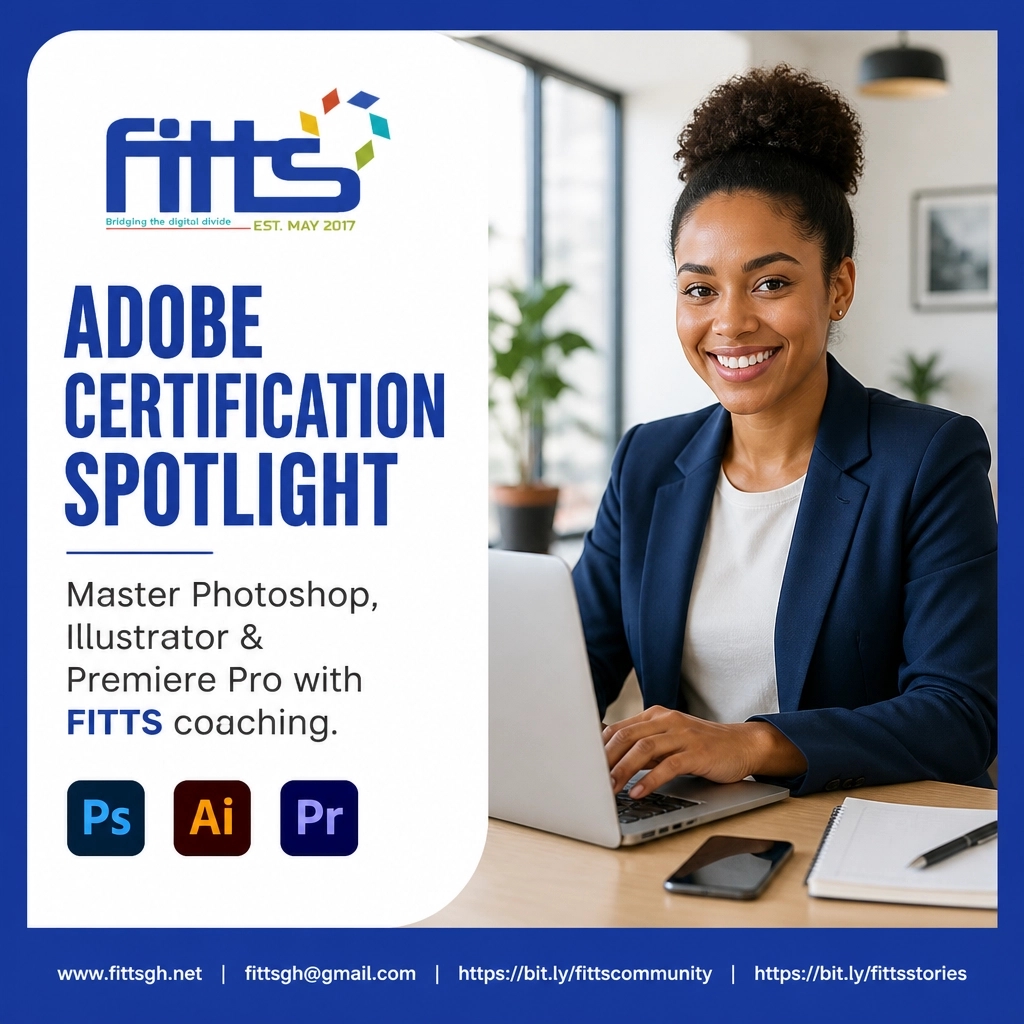 FITTSGH's tweet photo. Global design career? 🎨 Master Photoshop, Illustrator &amp; Premiere Pro with FITTS coaching for $73.98.
FITTS: Independent Training Center (not a CATC).

https://t.co/gtDr0eoMhb
Community: https://t.co/ty3ikJ6w2v
Stories: https://t.co/M3C49oDUjx
fittsgh@gmail.com
#FITTSGH https://t.co/tvKpreiKr3