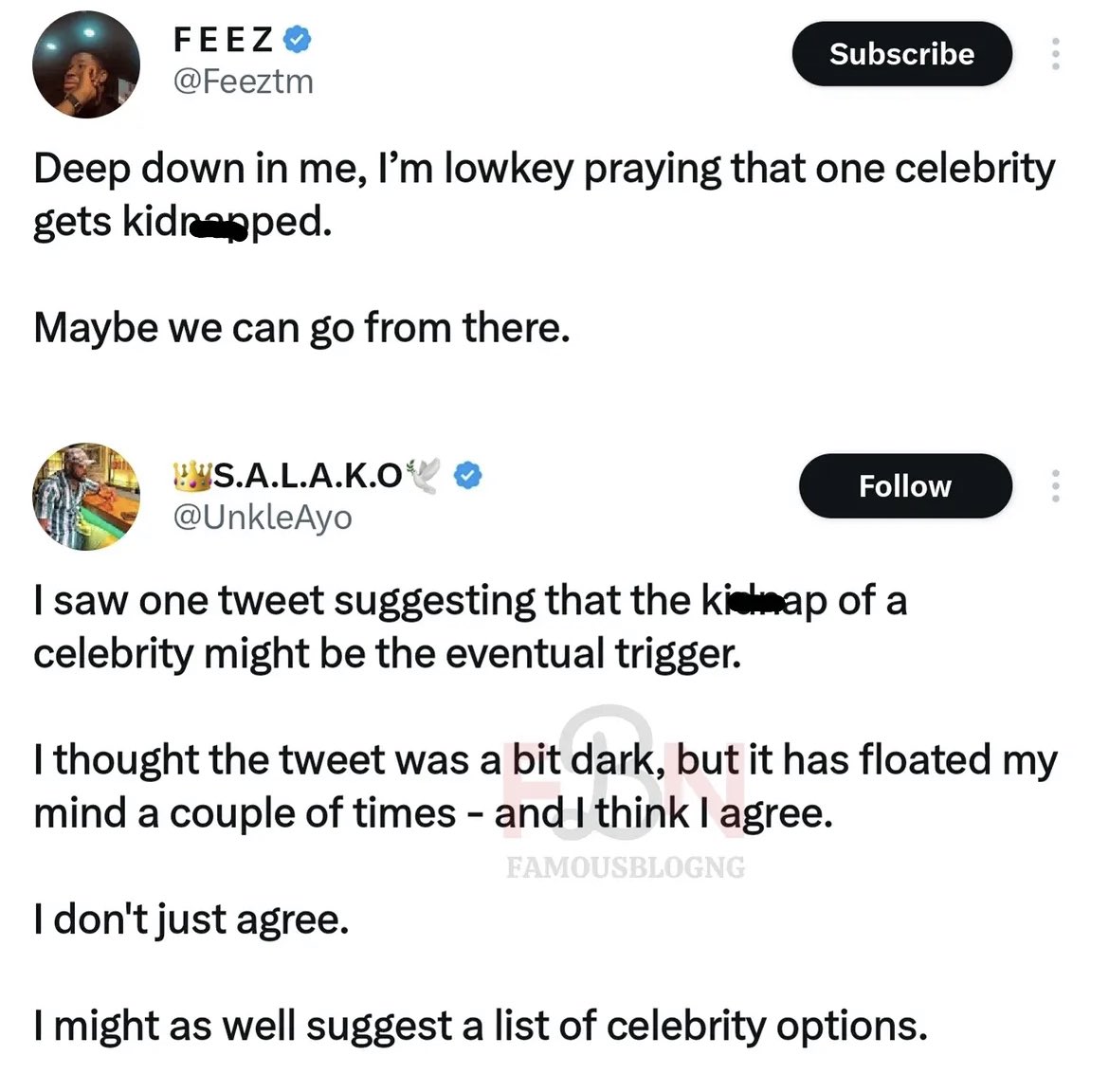 swankieDiva's tweet photo. Are the celebrities the security agents or government officials in the country ? Secondly this Salako that’s wants to pile up a list of those celebrities to be kidnapped is shocking . Is this also freedom of speech ? https://t.co/447Xg9oDpl