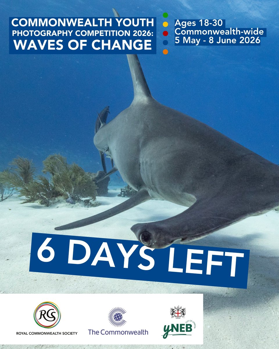 RoyalCWSociety's tweet photo. ONLY 6 DAYS LEFT TO ENTER!⏰

Aged 18-30? You could win £1,000🎉

The Commonwealth Youth Photography Competition 2026: Waves of Change is free to enter and open to all Commonwealth nationals and residents aged 18 to 30. Document the ocean, a river, a lake, a coastline: any waterway that tells a story. 

One photograph, one statement, four categories.🌊

No experience needed. No specialist equipment needed. Just your story.

Deadline: 8 June 2026.

https://t.co/t1to2V6EIJ

@commonwealth_sec | @cityyneb

#CYPC #PhotoCompetition #ClimateAction #QCWC2026 #WorldOceansDay