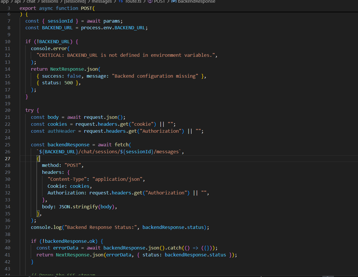shunnode's tweet photo. turns out I had to ditch the Vercel AI SDK because the backend was streaming responses as SSE. 

I had to write a new api route to serve as middleware also because for some reason I was getting CORS errors when sending messages.

Nextjs server -> Render and cors is gone https://t.co/EuZhjp6UXh