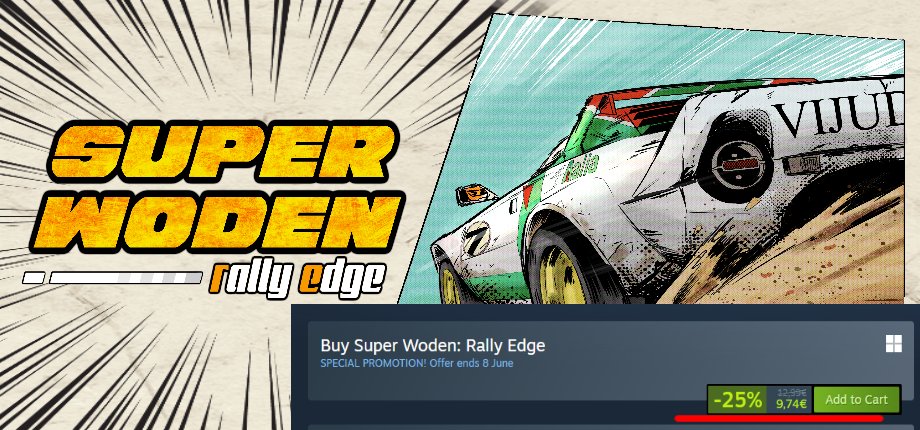 ViJuDaGD's tweet photo. Great news! This week, Super Woden Rally Edge will be 25% off on #steam, so if you don't already own it, take advantage of this opportunity! Link here: https://t.co/jotFNv6prh

And on another note, Eastasiasoft's summer showcase has been announced, confirming the release of Rally Edge on consoles this summer as planned 🌞🌻:
https://t.co/nKt5nUS9wB