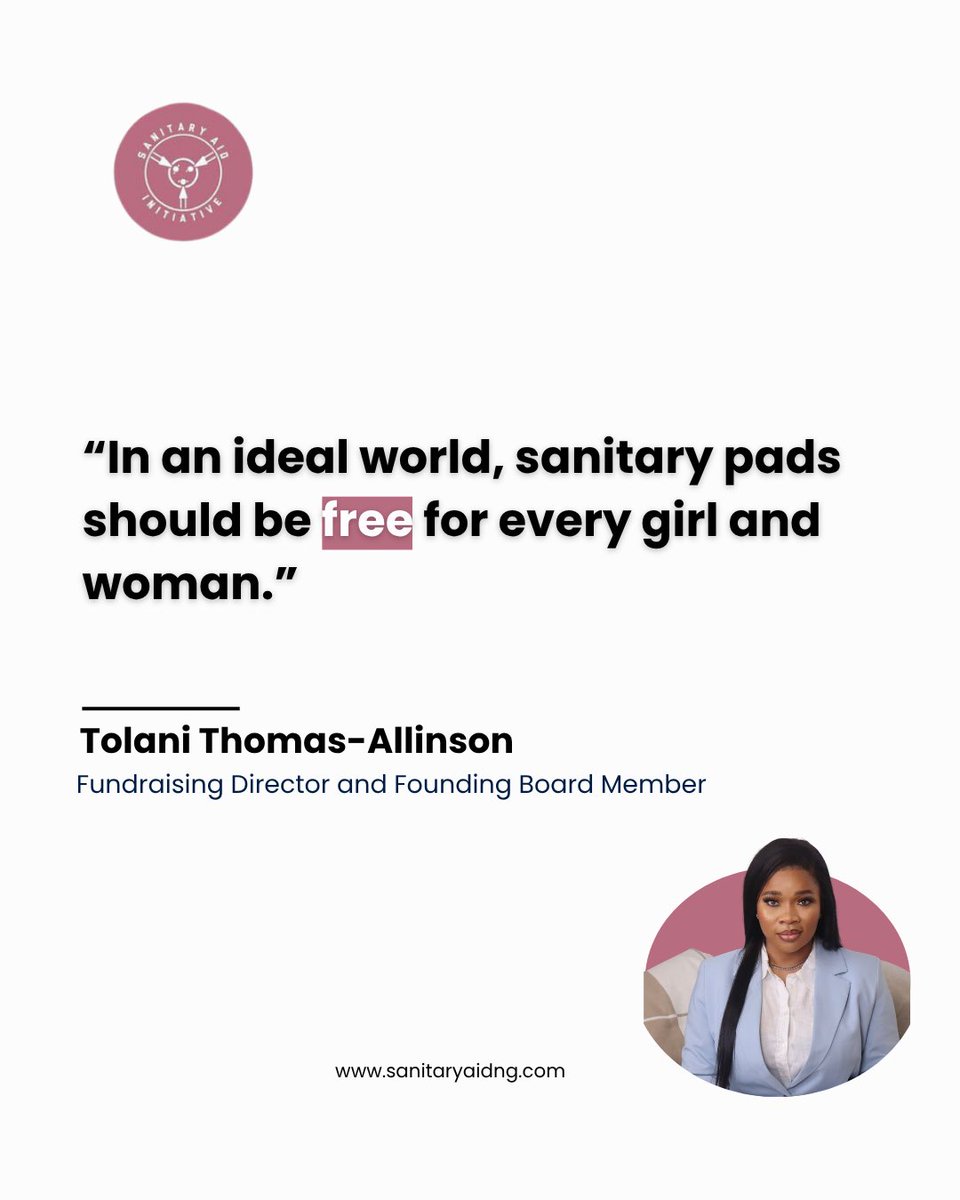 SanitaryAidNG's tweet photo. An ideal world means period products and education is free and accessible for all women and girls. 

At Sanitary Aid Initiative , it is our mission to make that ideal world happen. 

Thank you @tolanithomas for the beautiful reminder and for standing with us through it all ❤️ https://t.co/Hep0mE3WP5