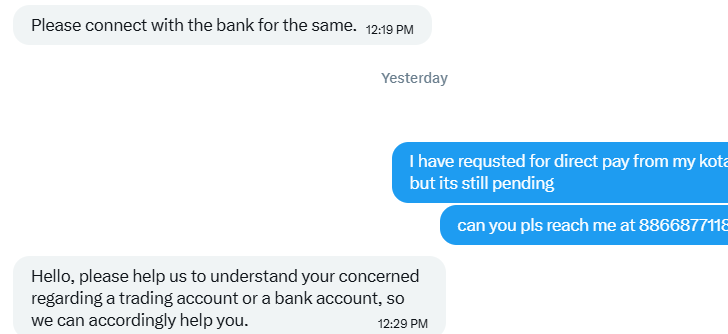 Thekalal's tweet photo. They are yet to solve  this small issue and same reply 

from last two days @kotakneo @Ashish1Nanda https://t.co/Hk7J1DufPt