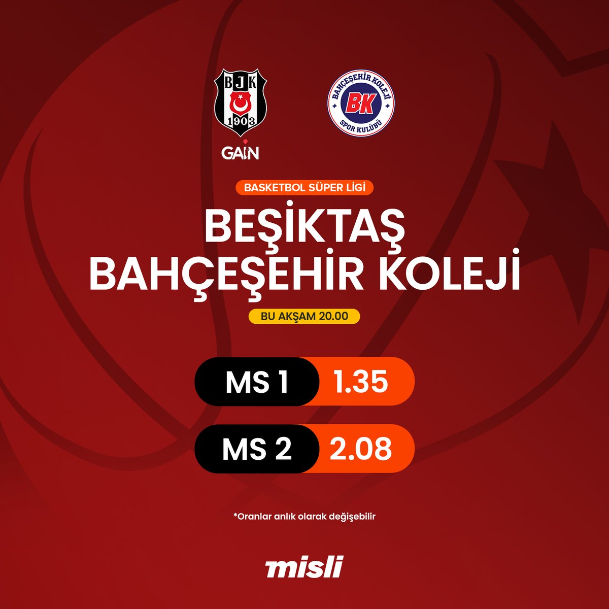 mislicom's tweet photo. Basketbol Süper Ligi play-off'larında Beşiktaş ile Bahçeşehir Koleji karşı karşıya geliyor 🏀

Hemen oyna 👇
https://t.co/xVNPWTlgso https://t.co/ieJcJ1cMTU