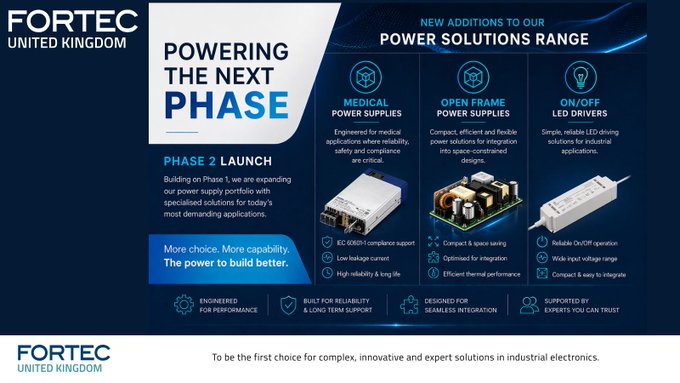 PaulHooper3's tweet photo. Phase 2 has arrived. Our expanded power supply portfolio now includes medical #powersupplies, open frame solutions and LED on/off drivers, engineered for reliability, precision and long-term performance https://t.co/9j7EgDBcPG #MedicalTechnology #Industrial #LEDDrivers https://t.co/TDK7NKC1ah