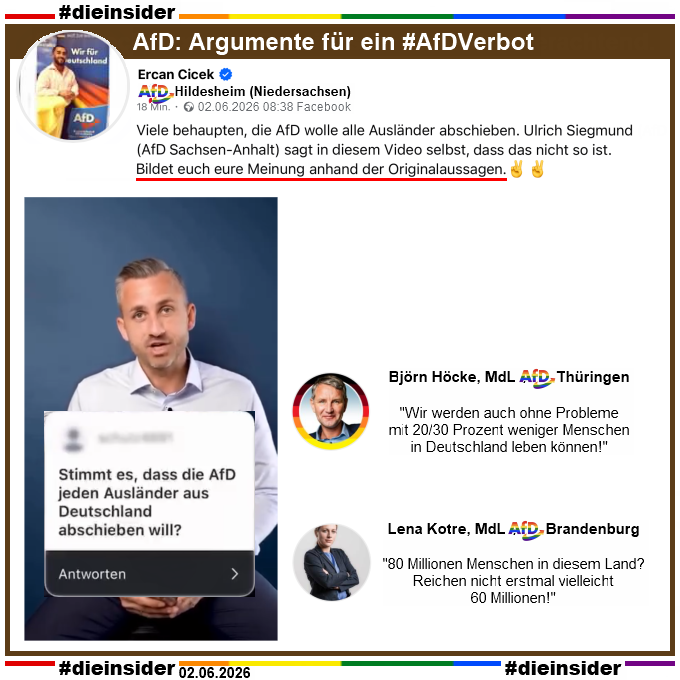 Die_Insider's tweet photo. Wie Ercan Cicek von der #AfD #Hildesheim schreibt, "Bildet euch eure Meinung anhand der Originalaussagen." #AfDVerbot
 
#LautGegenNazis #NiemalsAfD 
#Antifaschismus #GemeinsamGegenHass #DieInsider https://t.co/Obqsxm26J0