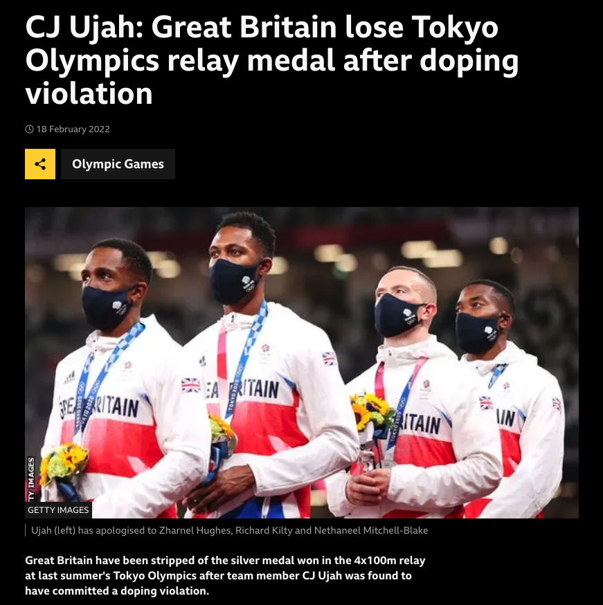 cleans_letsrun's tweet photo. So, if you are found with PEDs in your system in a T&amp;F team event, you lose your medal.

Also, Valieva's doping +ve let to the Russian figure skating team losing their gold medals. 

But in rugby, if a player was caught using PED's it's not considered an unfair advantage? 🤷‍♂️ https://t.co/77suYmdGTr