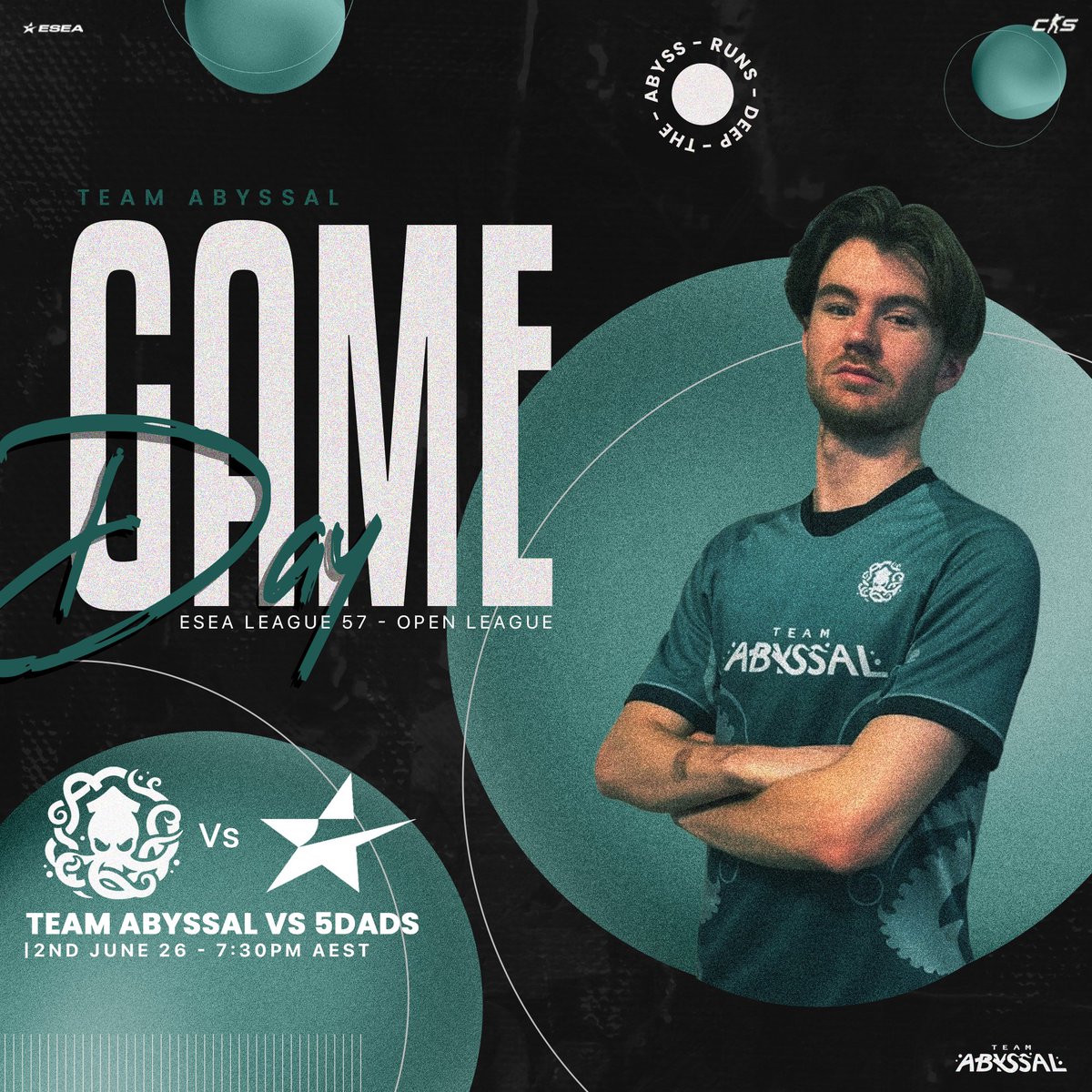 TeamAbyssalGG's tweet photo. The Abyss is back at it tonight against 5dads in the @ESEA S57 Open League.

⏲️ 7:30PM AEST
📺 https://t.co/Vjih7hqbW2 https://t.co/t4LgW786Gv