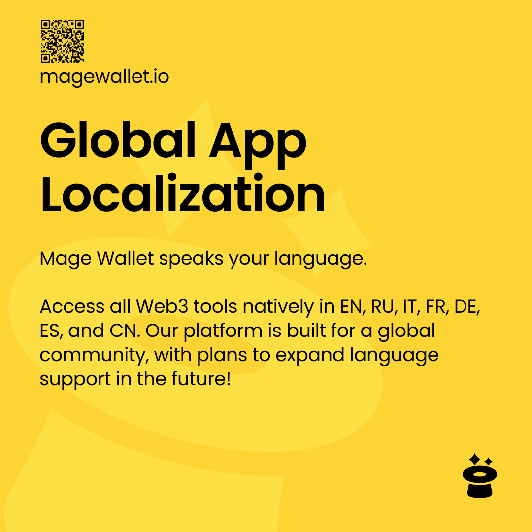 Mage_Wallet's tweet photo. Mage Wallet is global!

We currently support 7 major international languages:
🇬🇧 EN | 🇷🇺 RU | 🇮🇹 IT | 🇫🇷 FR | 🇩🇪 DE | 🇪🇸 ES | 🇨🇳 CN

Built for a worldwide community, with more languages to be planned in the future. 🚀

📲 Explore now: https://t.co/veUt0onEuj

#MageWallet #Crypto https://t.co/x1XButW2VW