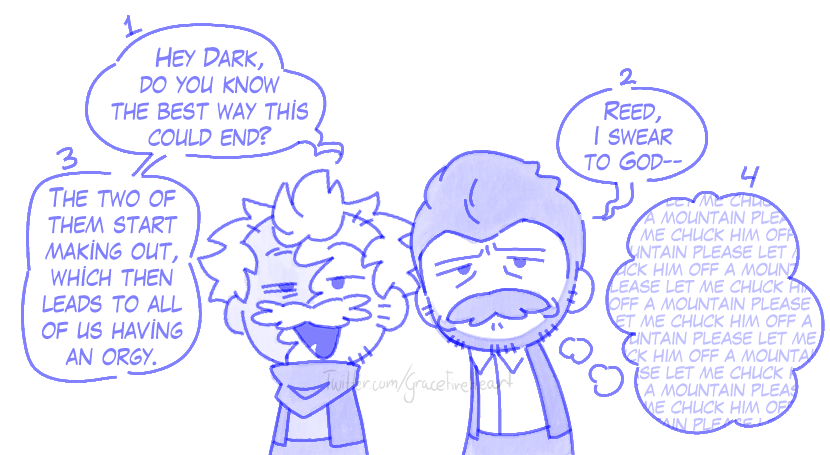 GraceFireHeart's tweet photo. #NoPixelFanart
Some sketches of drunk Ryan + a lil' mini comic (ft. Ryan, Rhodes, Reed, and Dark) inspired by some folks in Curvy's meta chat💃 https://t.co/nh7gwa53xq